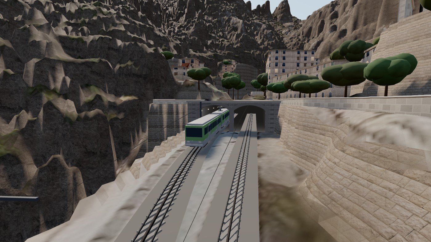 El cremallera surt del túnel de l'estació, sota la plaça del monestir